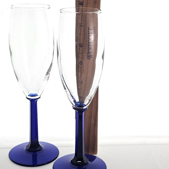 2 Cristal DArques Cobalt Blue Champagne Flutes 7" stem color square - Picture 5 of 6